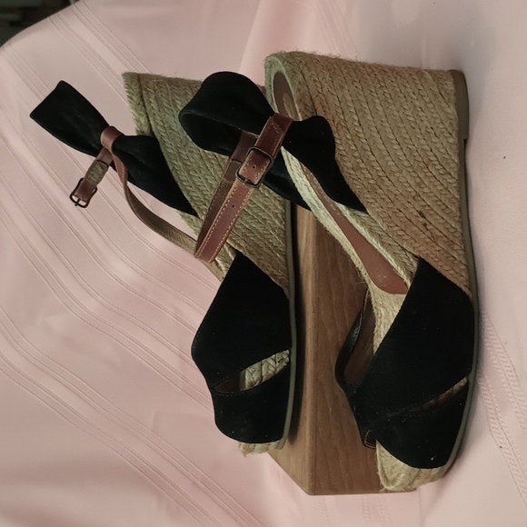 Eric Michael Shoes - Eric Michael BlK Suede Espadrille with Brown Foot Strap Size 9